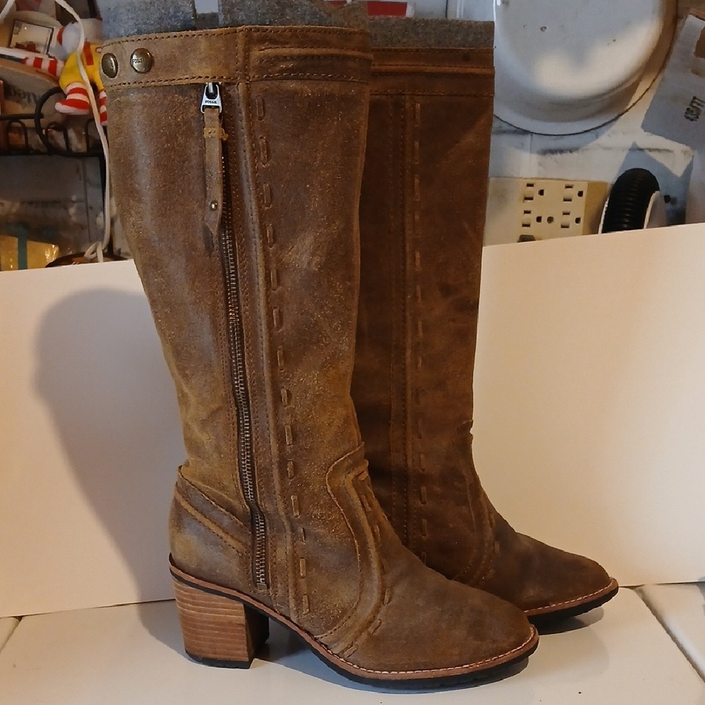 Fossil Tan Heeled Boots